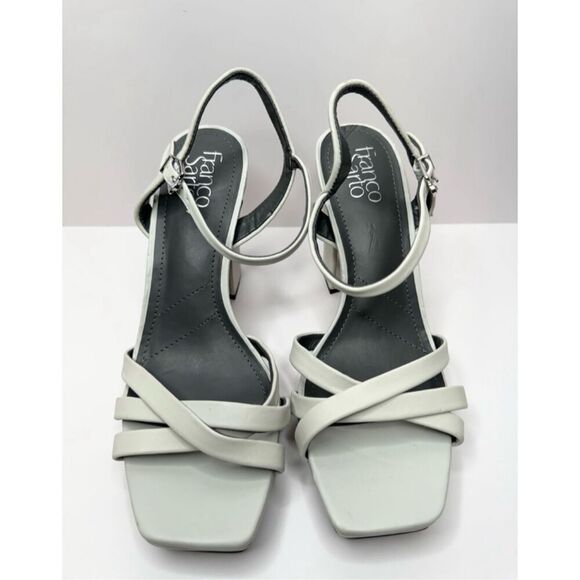 Franco Sarto Sandals Size 10 Gray Leather Ankle‎ Strap Open Toe Block Heel - Picture 2 of 11